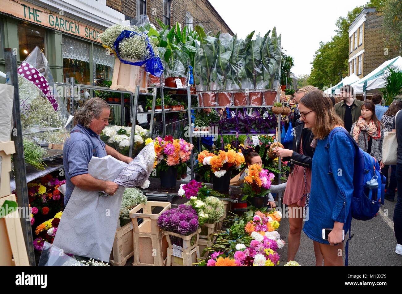 columbia road flower market east london UK on a sunny sunday 2017 Stock Photo