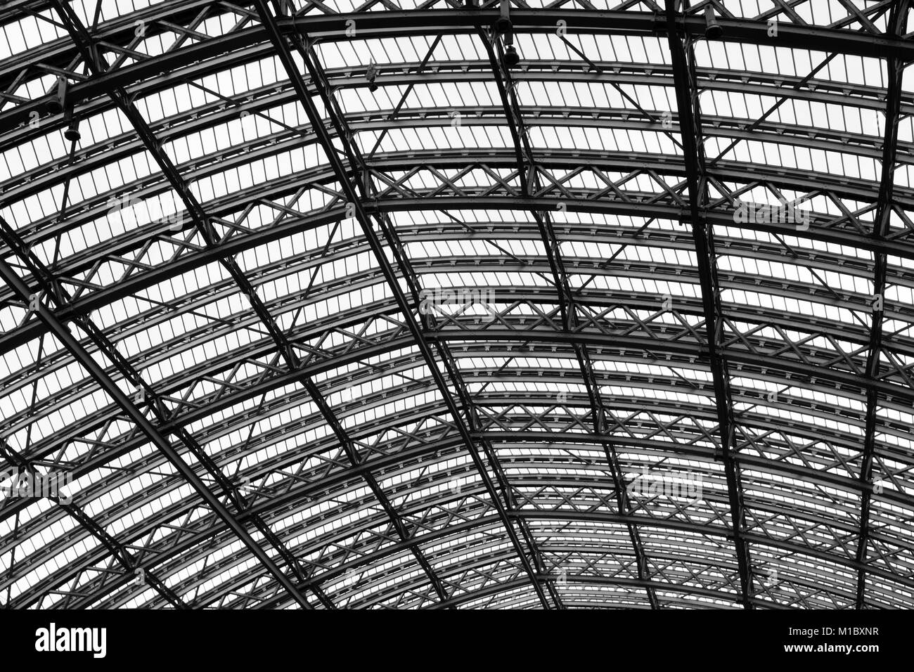 Glass ceiling abstract of modern architecture in black and white Stock