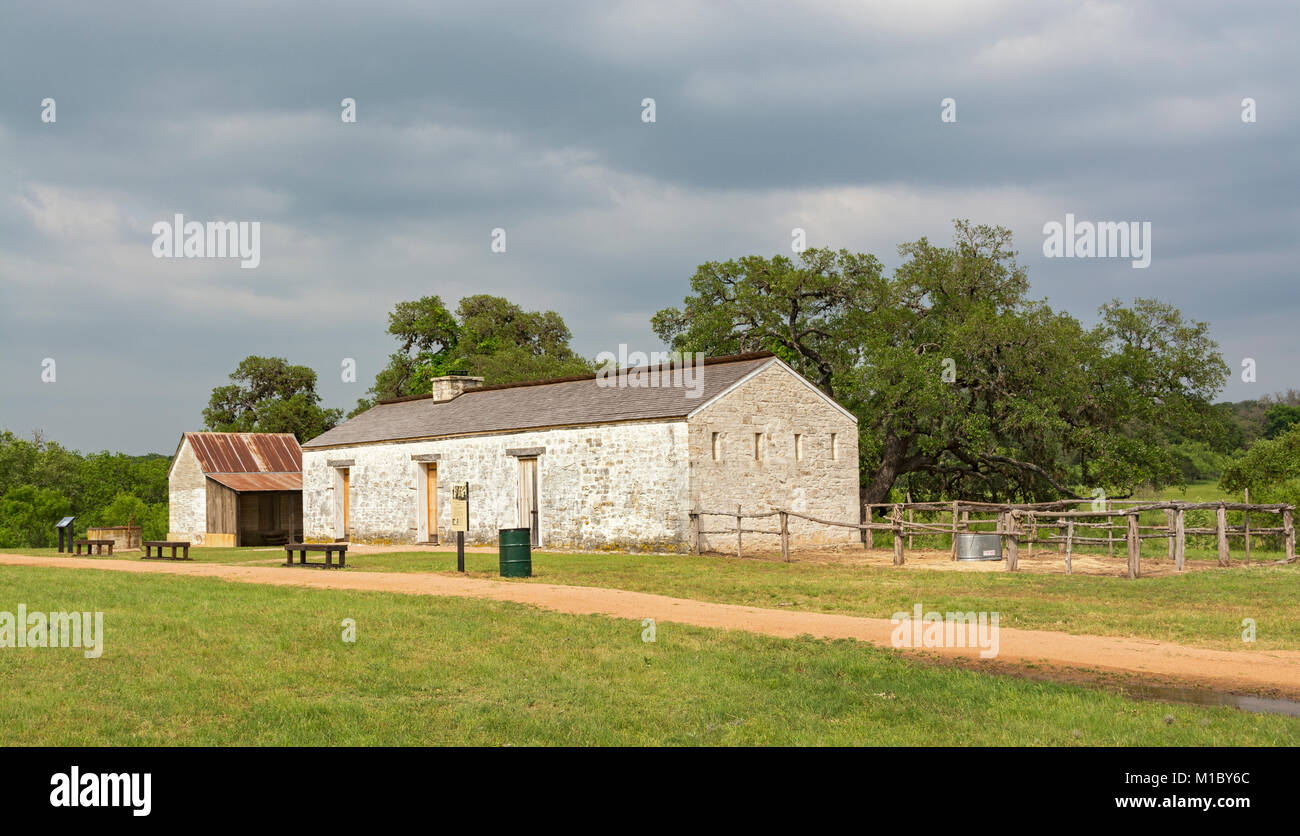 Texas, Hill Country, Fredericksburg, Fort Martin Scott, frontier army post operated 1848-1853, original Guardhouse Stock Photo