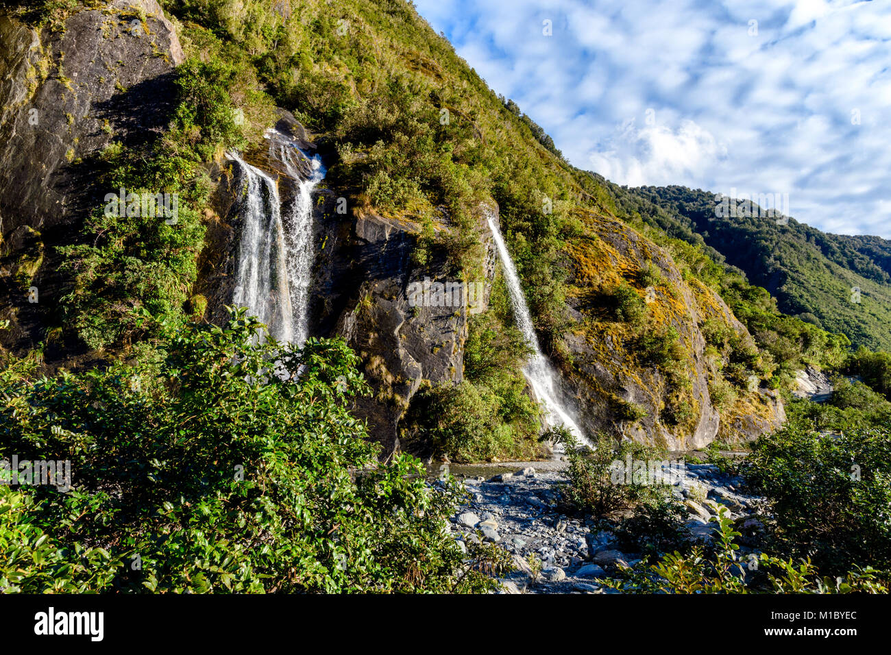 Franz Josef Glacier Walk – waterfalls Stock Photo