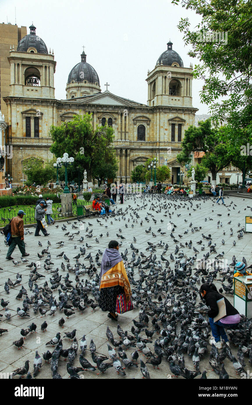 La Paz (Bolivia), 2011: La Paz Cathedral, Cathedral Basilica of Our Lady of Peace ('Catedral Bas’lica de Nuestra Se–ora de La Paz') viewed from the 'p Stock Photo