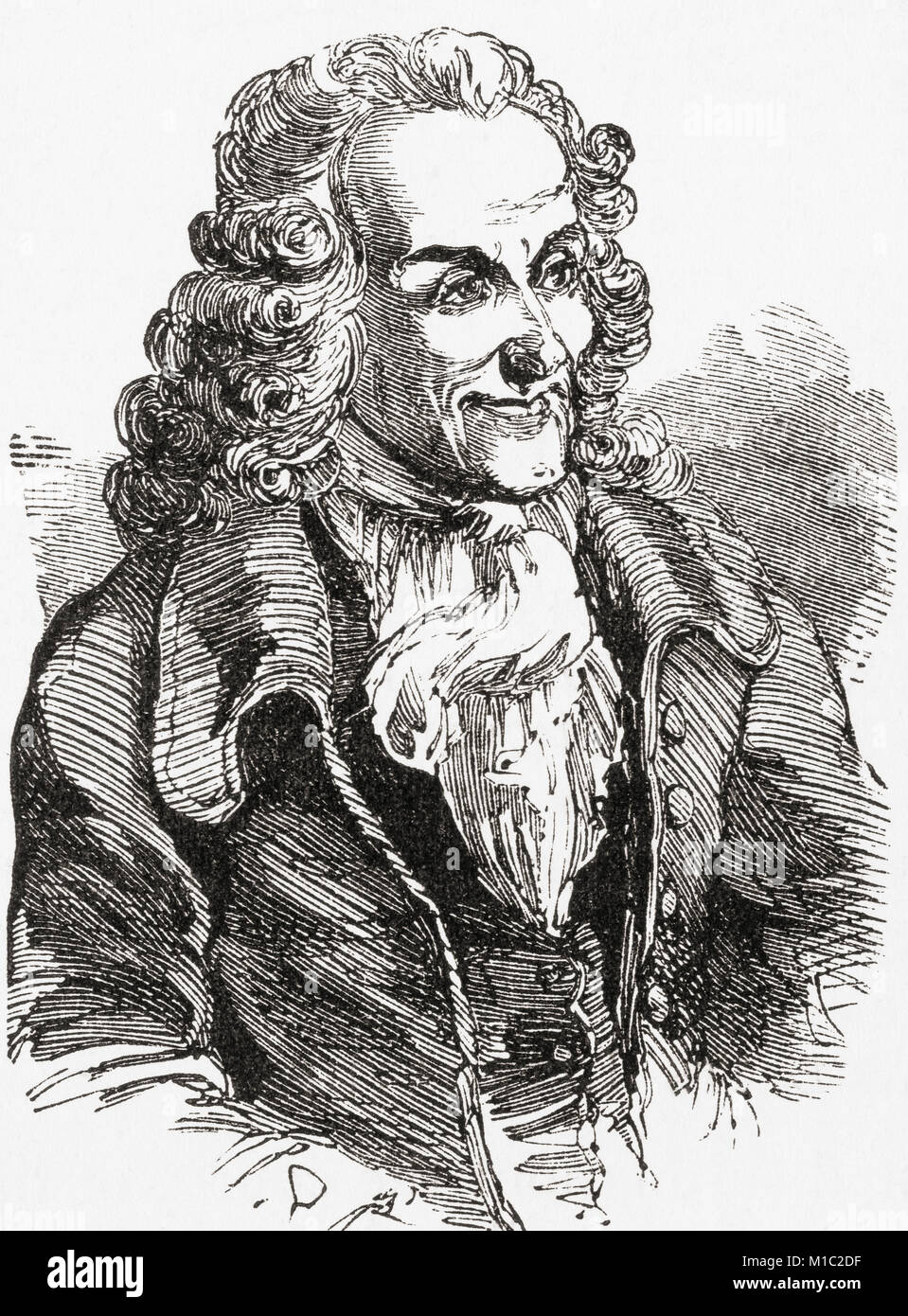 François-Marie Arouet, 1694 – 1778, also known by his nom de plume Voltaire.  French Enlightenment writer, historian and philosopher.  From Ward and Lock's Illustrated History of the World, published c.1882. Stock Photo