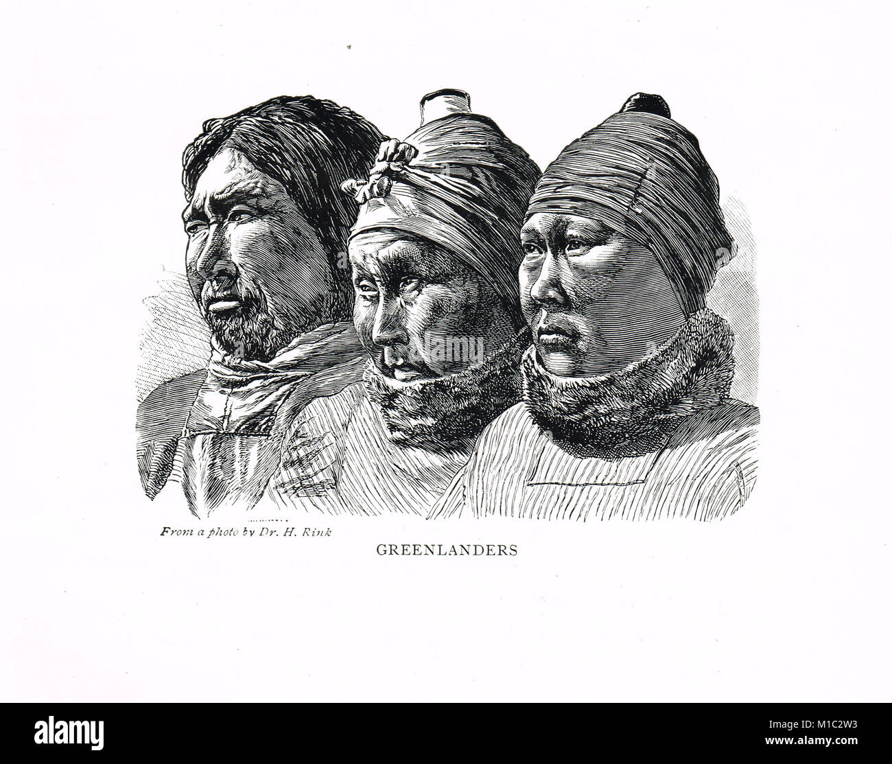 Three 19th century Greenlanders in profile Stock Photo