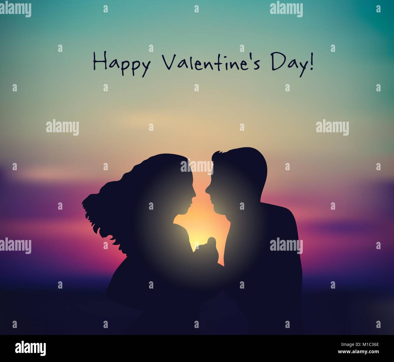 Romantic couple sunset valentines day sign card Stock Vector Image