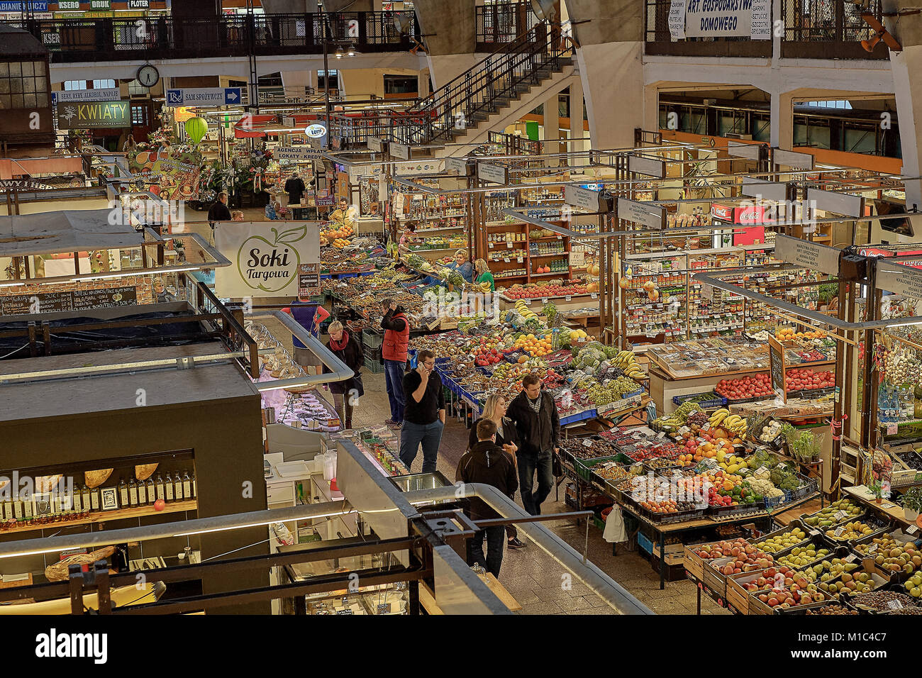 Authentic polish farmer food market in old town, main square with