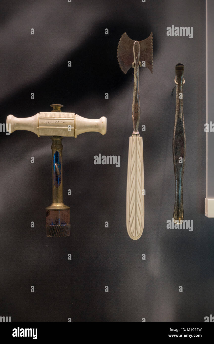 Trephination tools of Surgeon General William A. Hammond (c 1860) on display in the National Museum of Health and Medicine, Silver Spring, MD, USA. Stock Photo