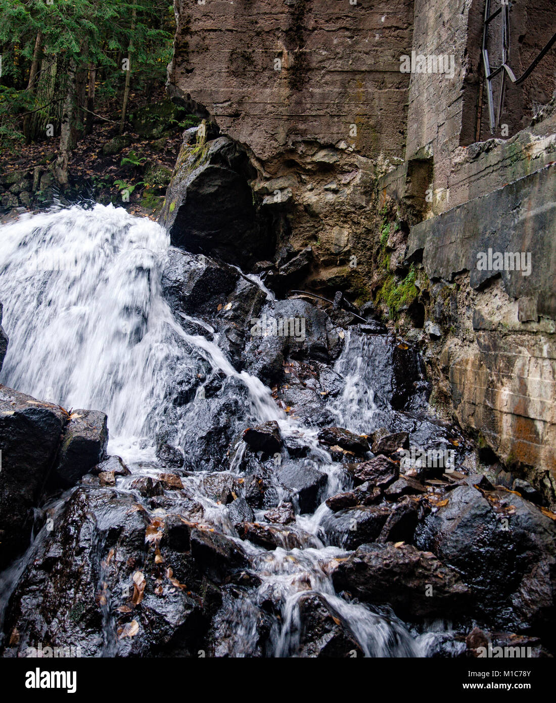 Waterfall at Carbide Willson Ruins Stock Photo