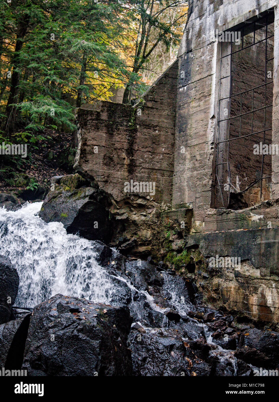 Waterfall in Carbide Willson Ruins Stock Photo
