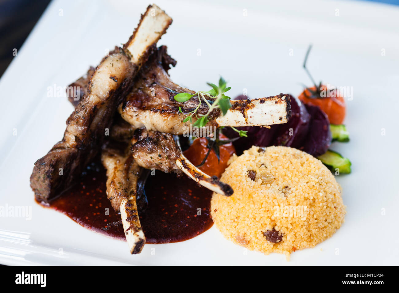 Grilled lamb carre Stock Photo - Alamy