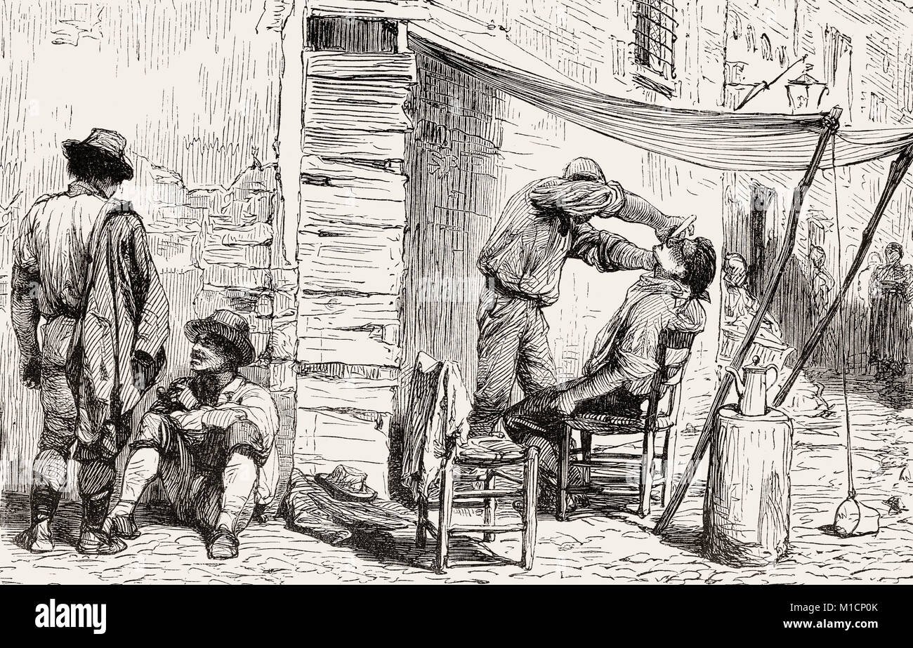 An outdoor-hairdresser, Rome, Italy, 19th Century Stock Photo