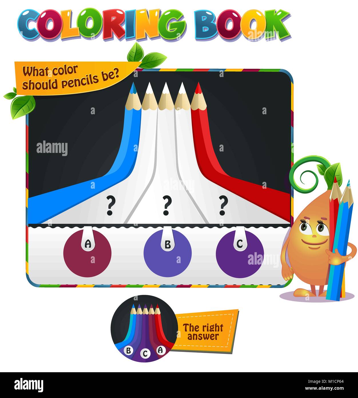 Visual Game for children, coloring book . What color should pencils be