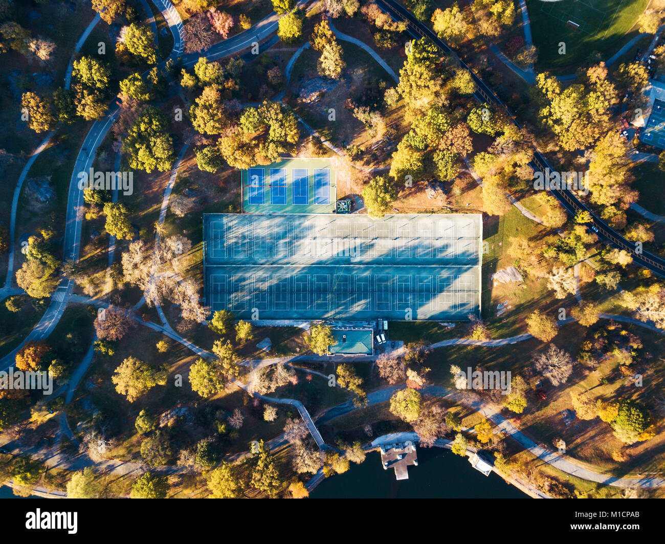 Tennis courts in a park aerial view. Idyllic sports landscape Stock ...