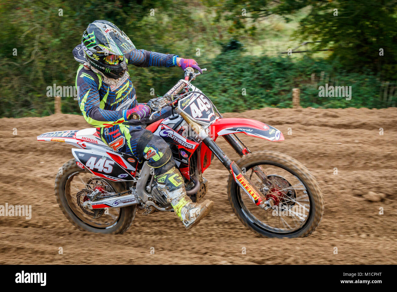 Andrew Smith on the Southside MX / AMS Services Honda 450 at the NGR & ACU Eastern EVO Motocross Championships, Cadders Hill, Lyng, Norfolk, UK. Stock Photo