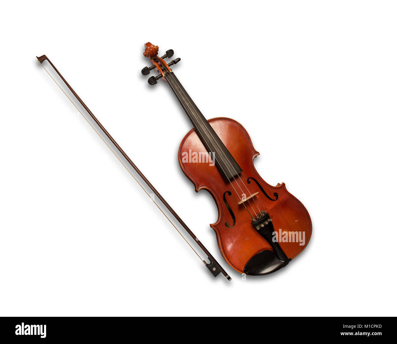 Brown violin isolated under the white background Stock Photo