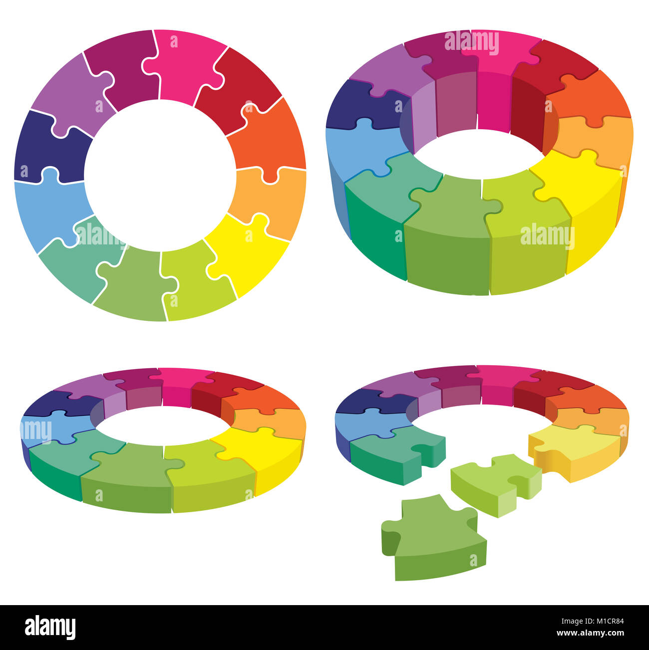 Colorful jigsaw puzzle in a ring as a corporate organizational