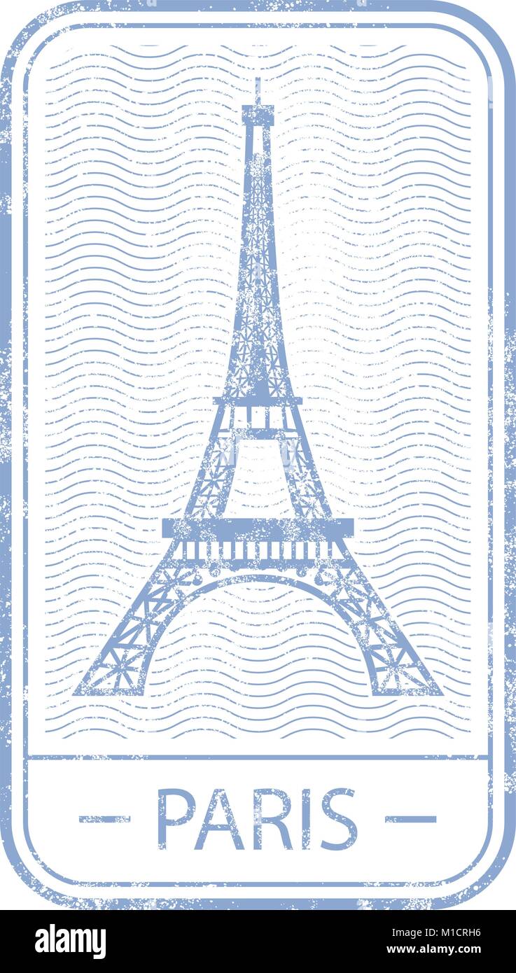 Stamp with symbol of Paris - Eiffel Tower, France travel Stock Vector