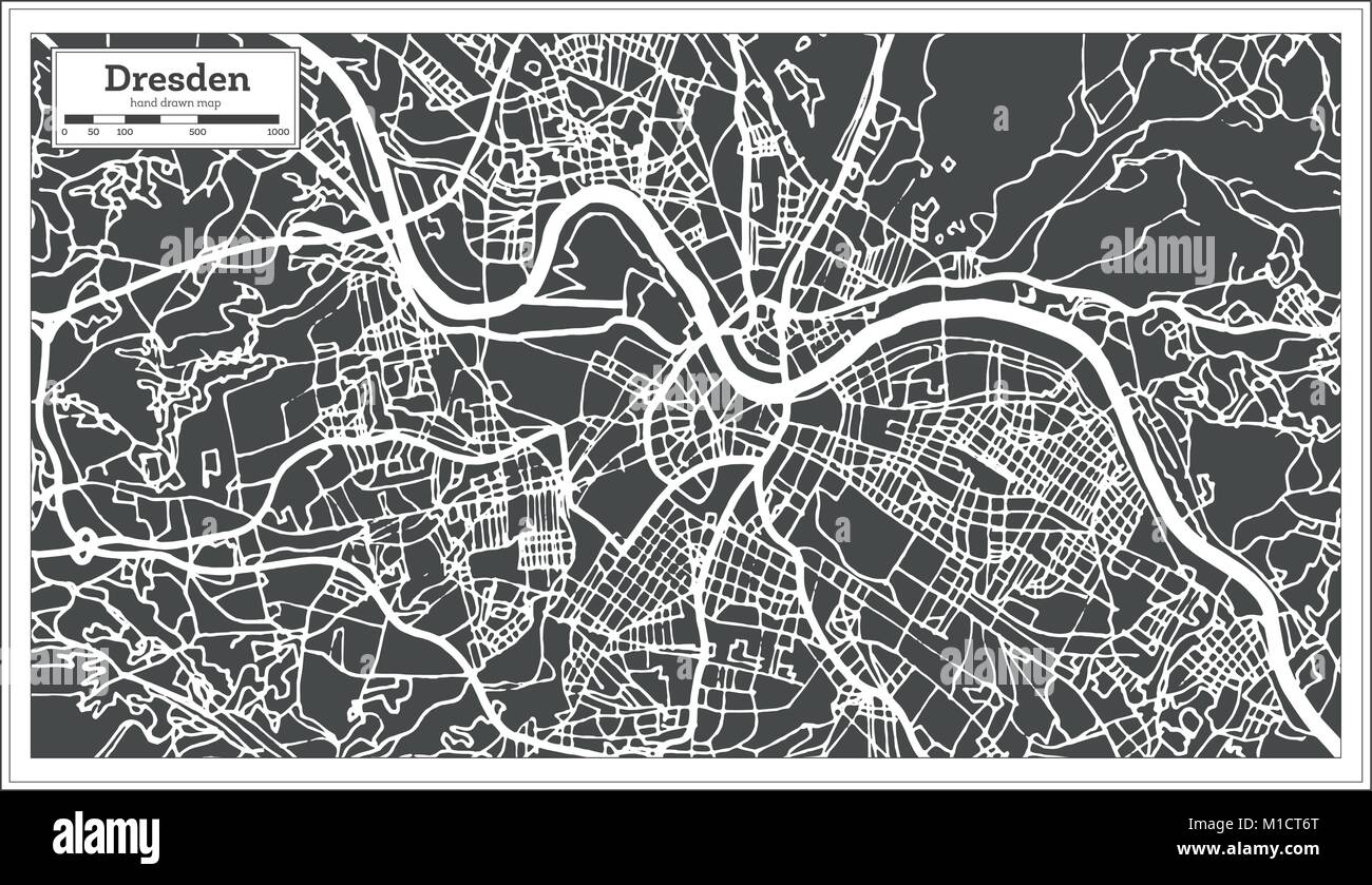 Dresden Germany City Map in Retro Style. Outline Map. Vector Illustration. Stock Vector