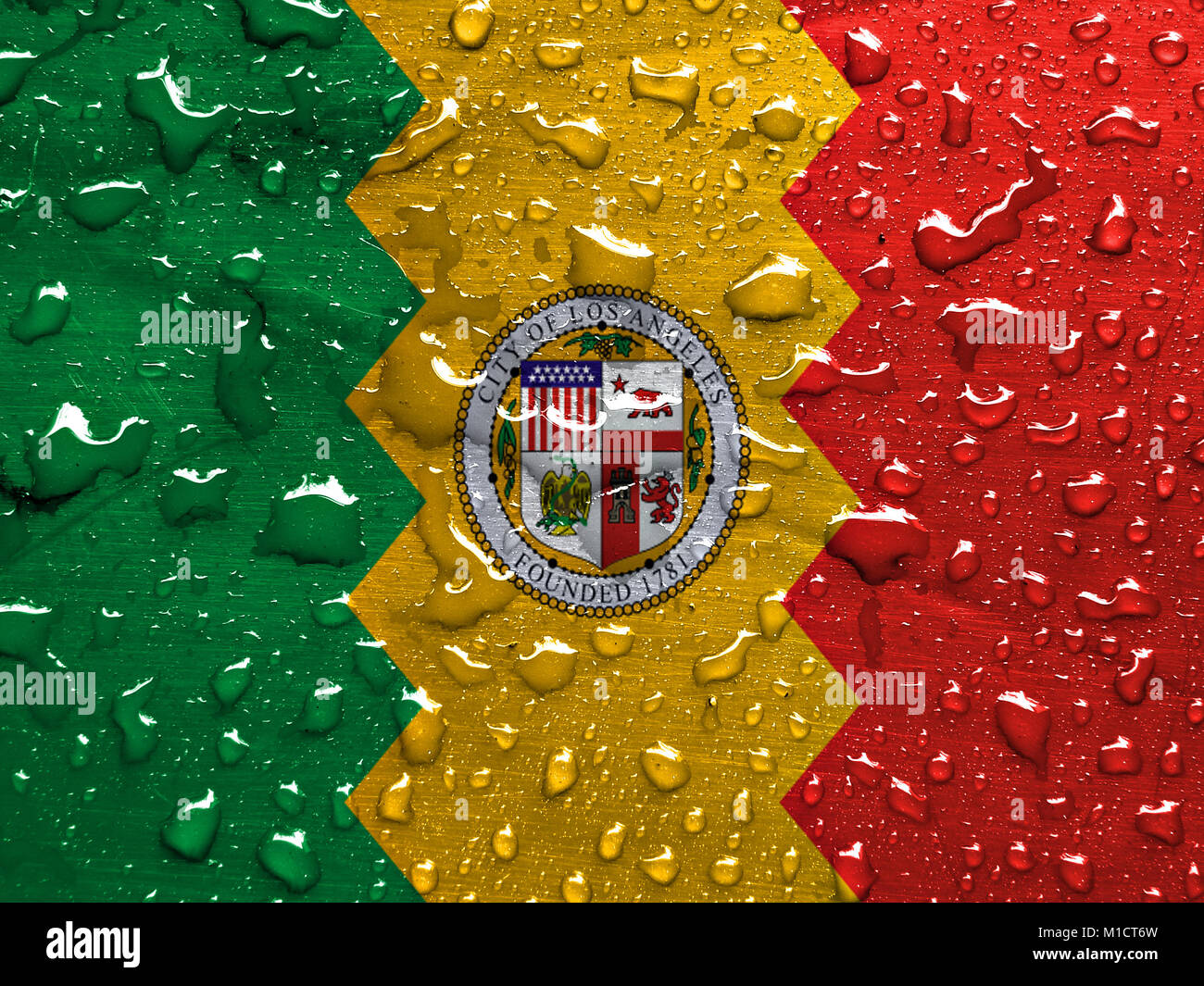 flag of Los Angeles with rain drops Stock Photo