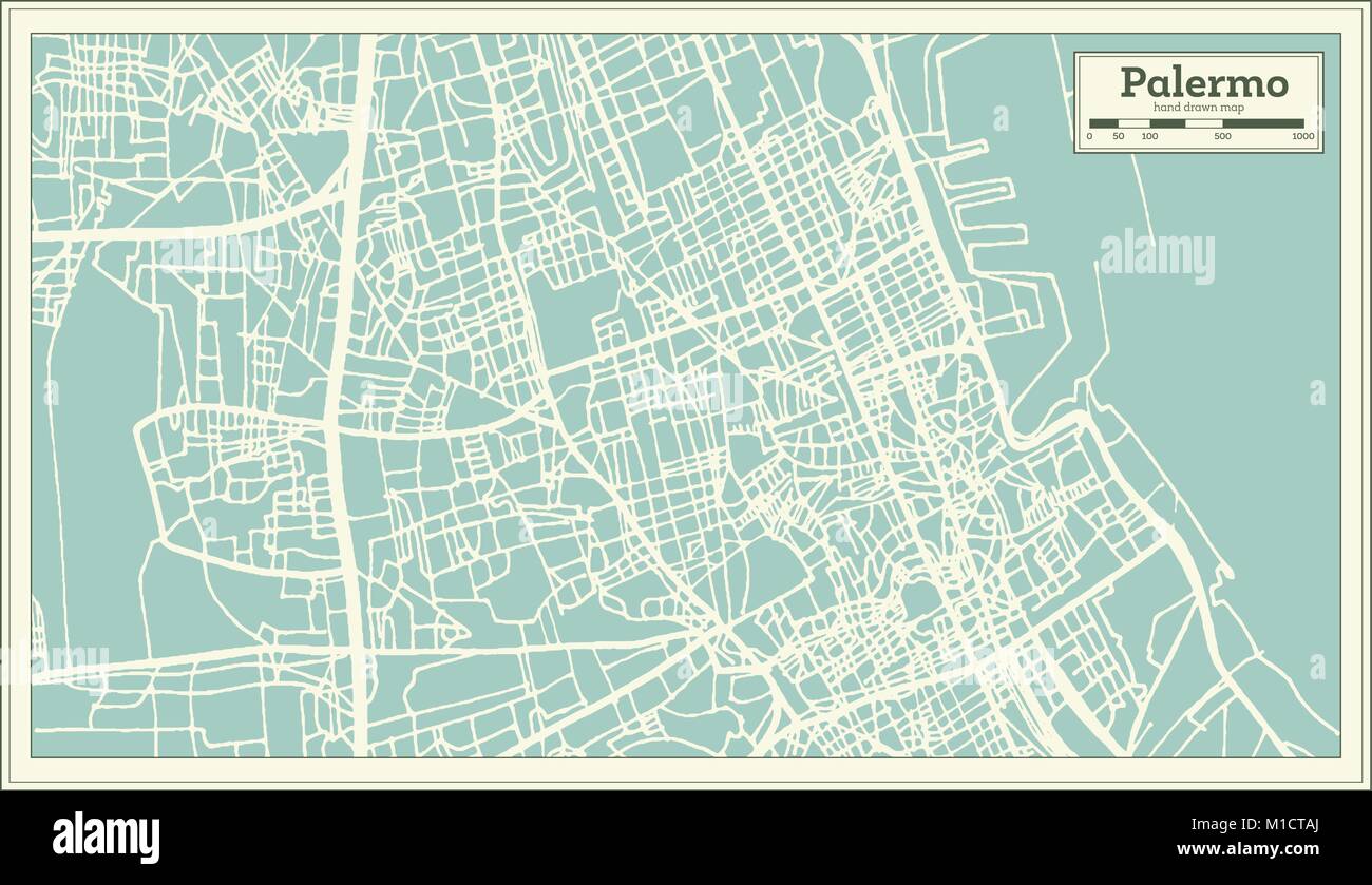 Palermo Italy City Map in Retro Style. Outline Map. Vector Illustration. Stock Vector