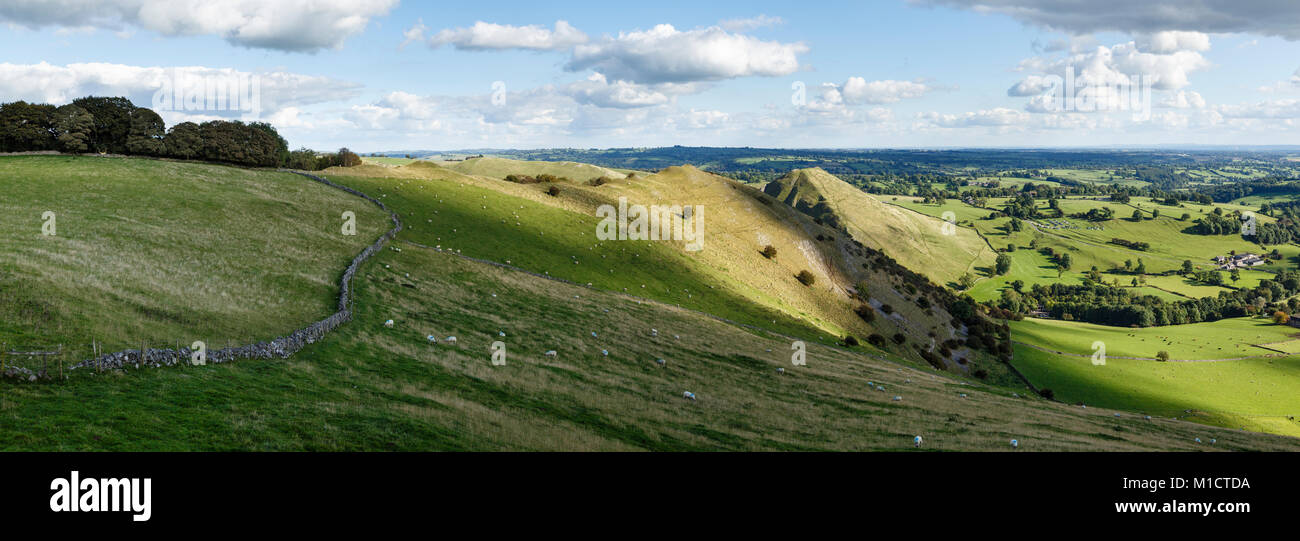 Panoramic view looking from Bunster Hill towards Thorpe Cloud and Dovedale, Peak District National Park, Staffordshire Stock Photo