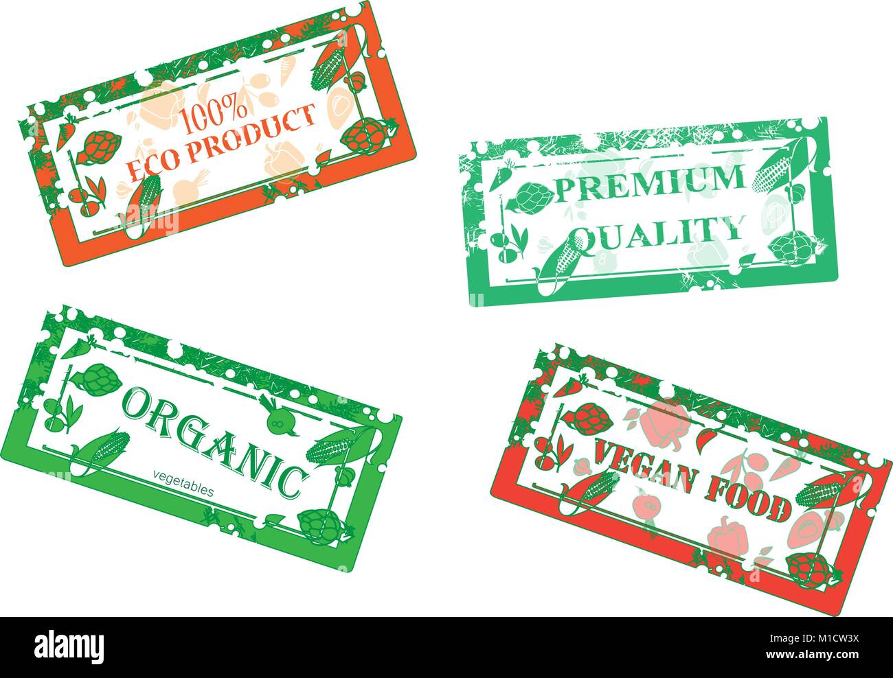 Rubber stamps with vegetables Stock Vector