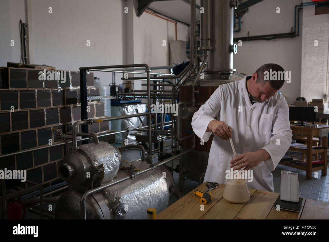 Worker checking quality of gin Stock Photo Alamy