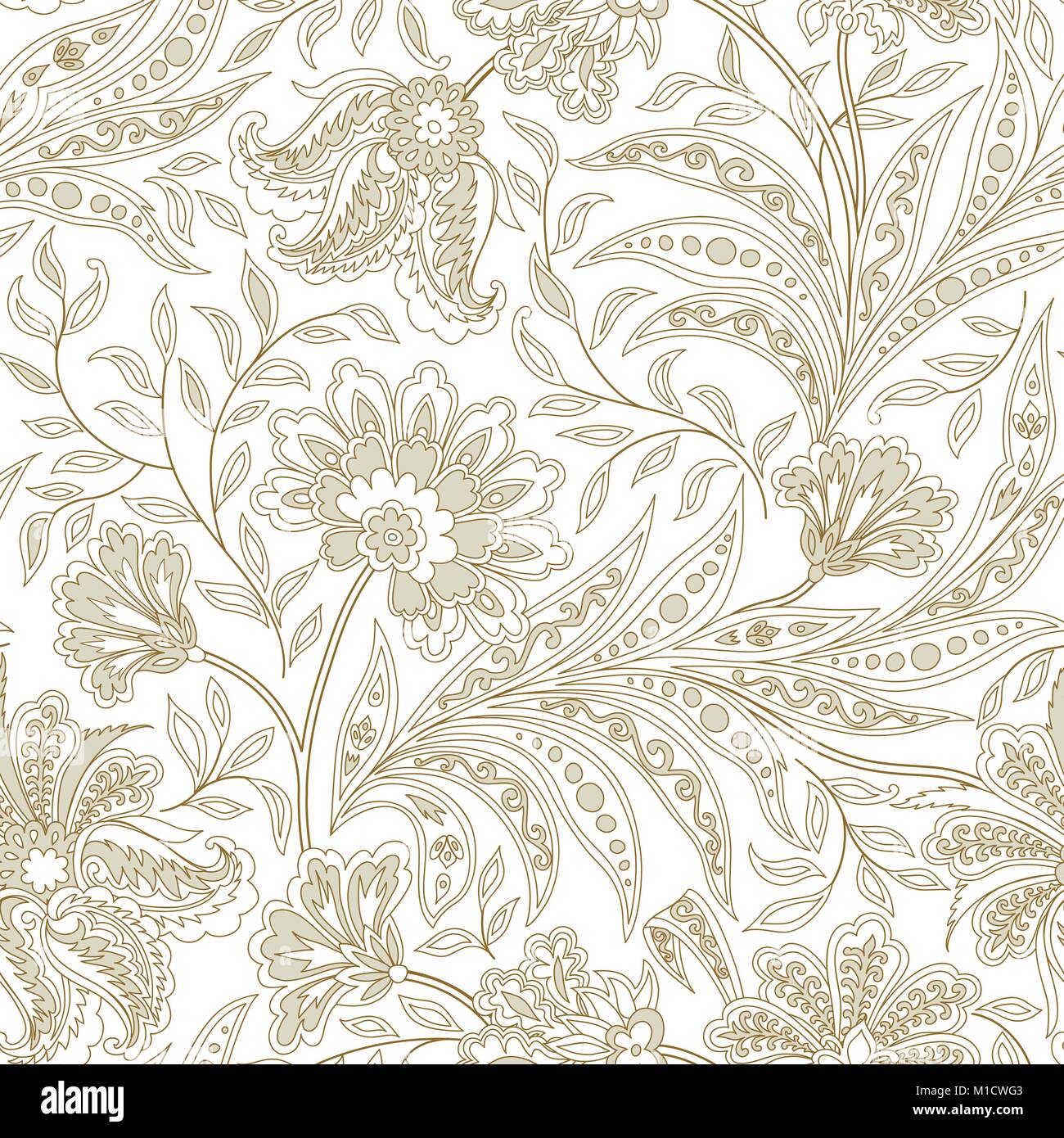 Abstract floral line oriental seamless pattern. Arabic flourish tile ...