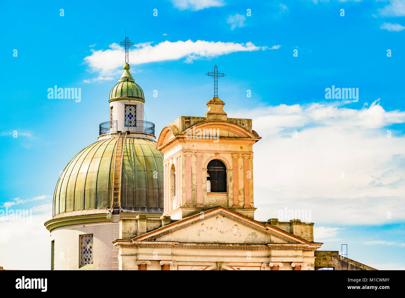 Low angle view of historic center buildings at ciudad vieja town ...