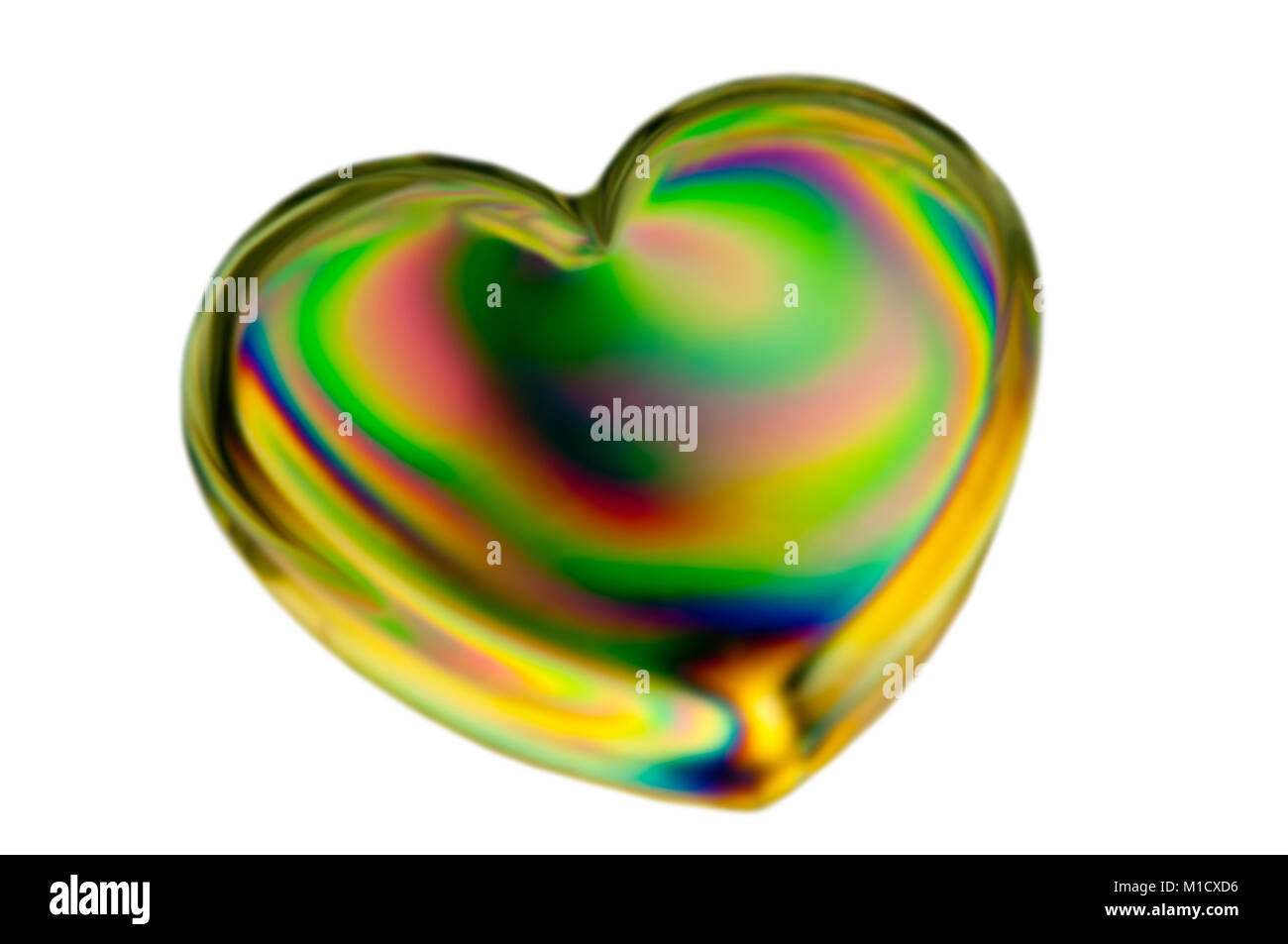 Psychedelic heart in bright neon colors in front of white background Stock Photo