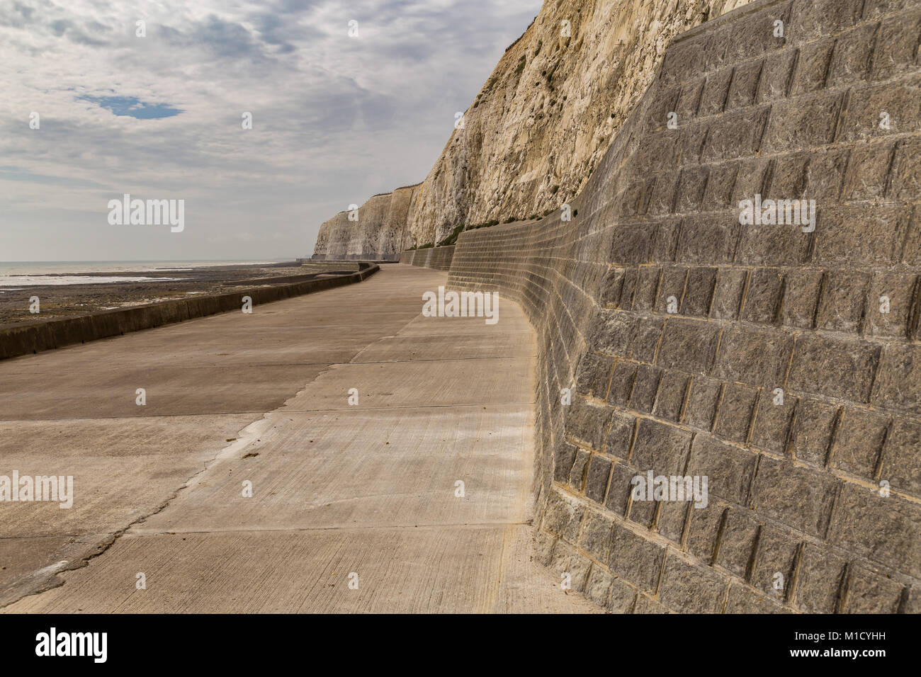Chalk cliffs and coastline at Friars Bay in Peacehaven, near Brighton