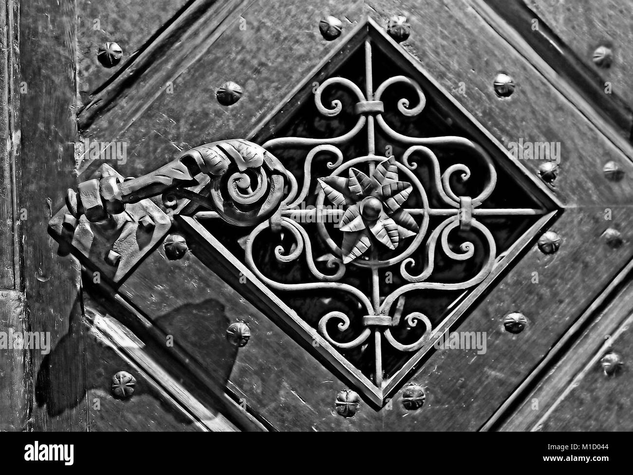 Beautiful ancient wooden door Black and White Stock Photos & Images - Alamy