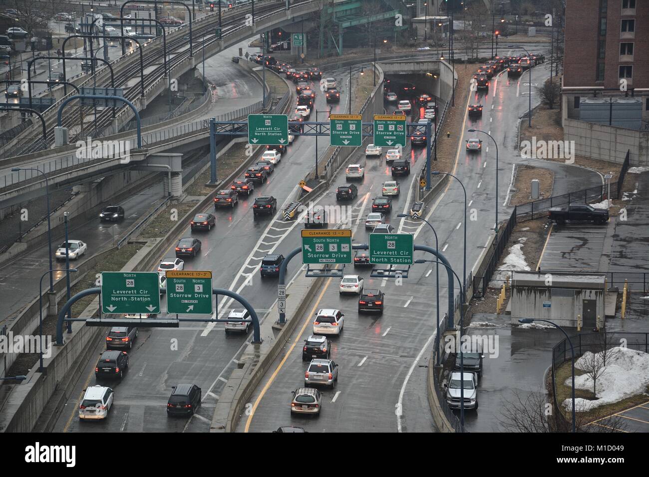 Traffic On The Interstate Surrounding Boston Massachusetts Usa Stock