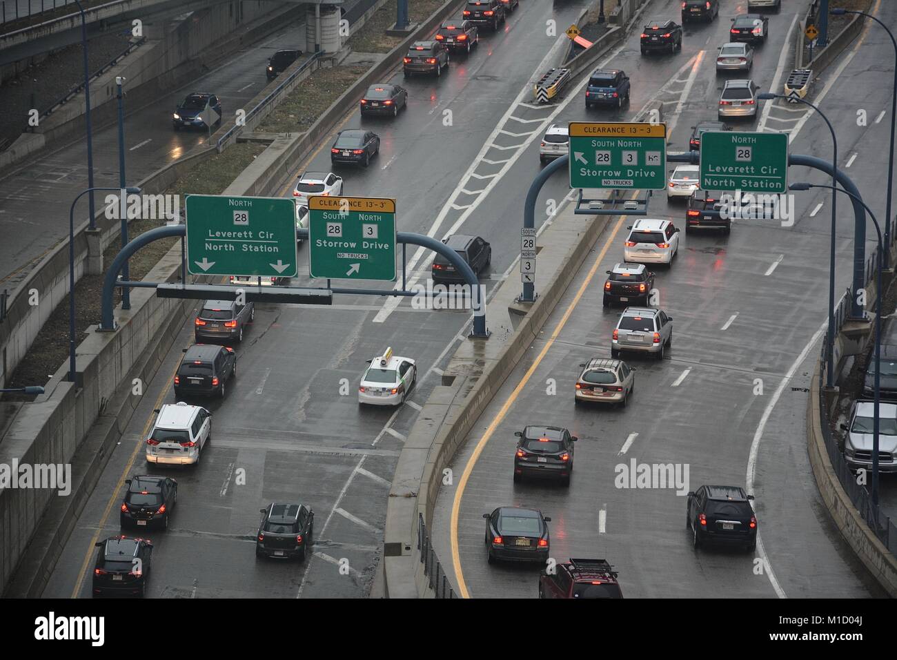 Traffic on the interstate surrounding Boston, Massachusetts, USA Stock
