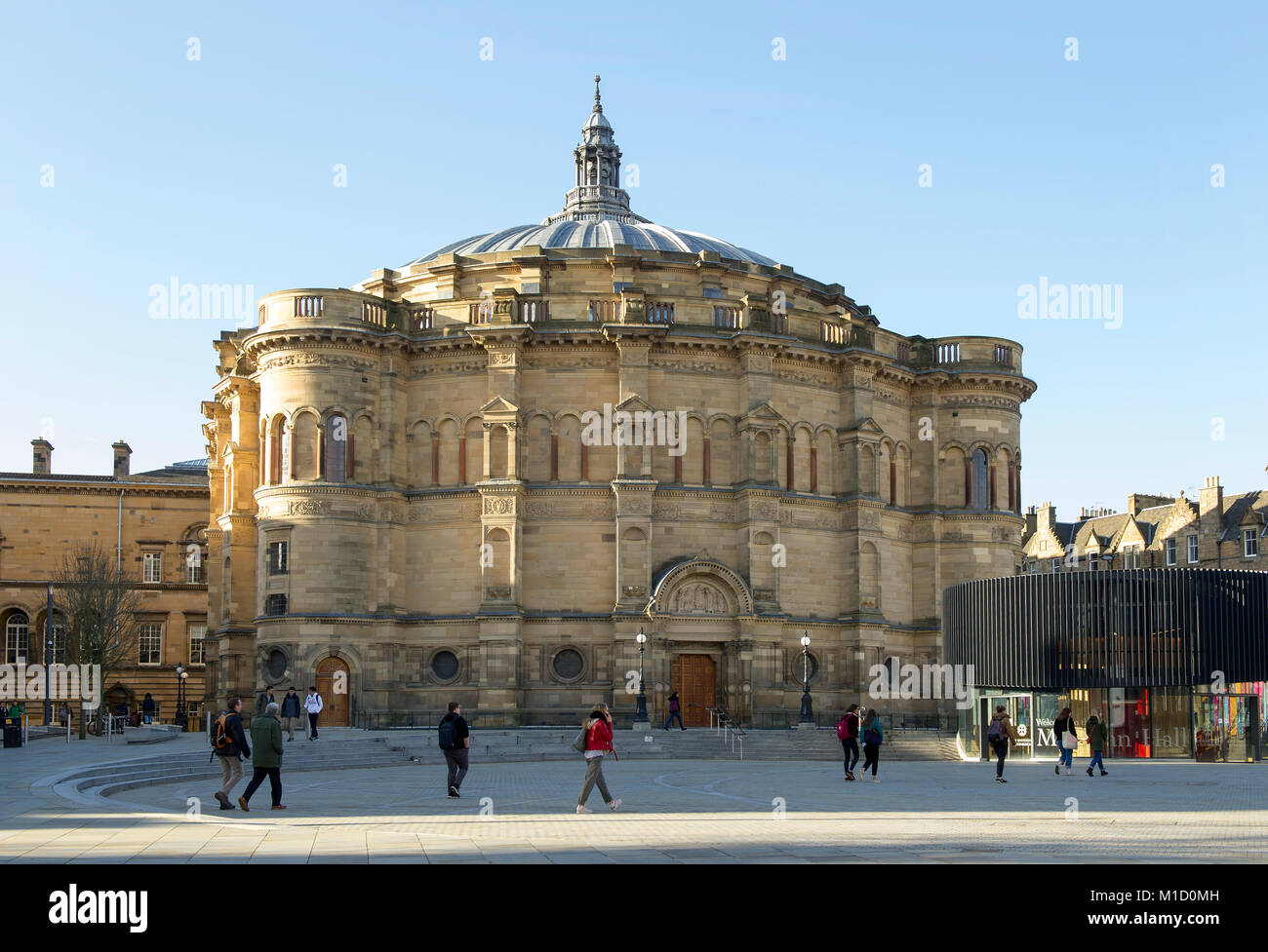 Bristo Square and the McEwan Hall, designed by Sir Robert Rowand Anderson as Edinburgh University's graduation hall in Edinburgh, Scotland, UK Stock Photo