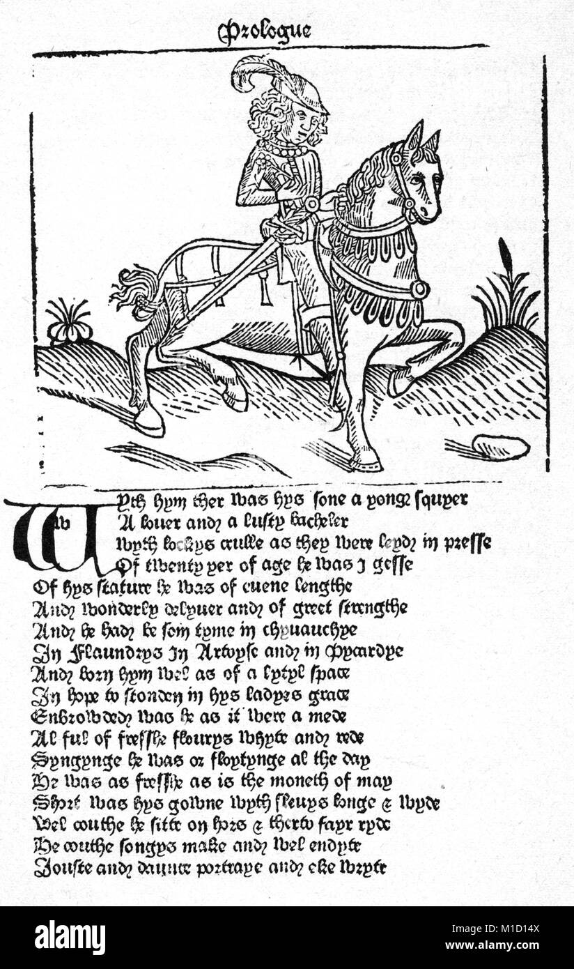 CANTERBURY TALES William Caxton's 1485 edition showing the start of The Squire's Tale Stock Photo