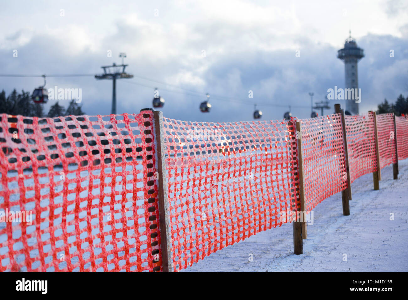 ski safety fence in the winter Stock Photo