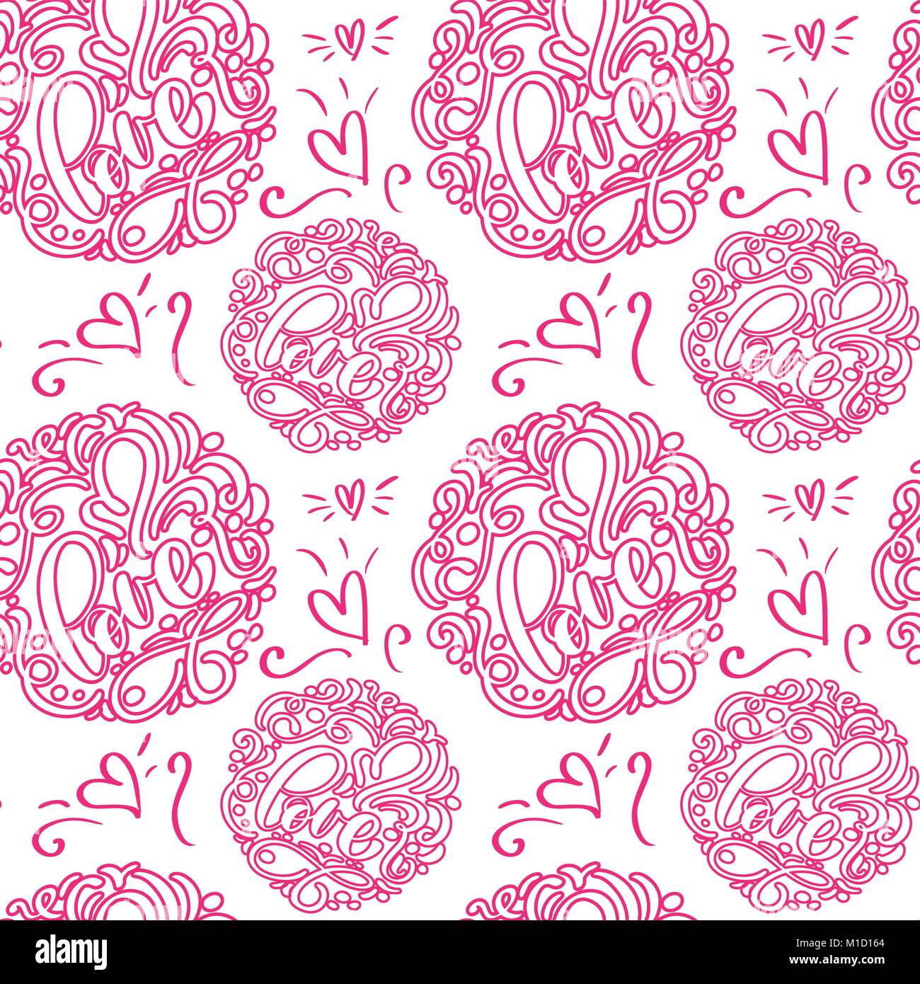 Seamless pattern with hand painted Valentine love and heart. Vector ...