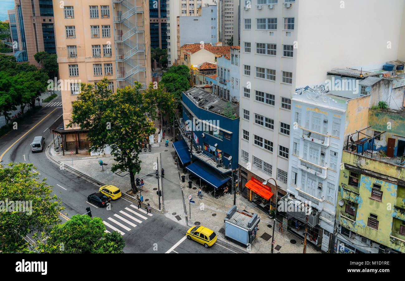 Aerial view of busy street in downtown Rio de Janeiro, Brazil, the country's second largest city Stock Photo