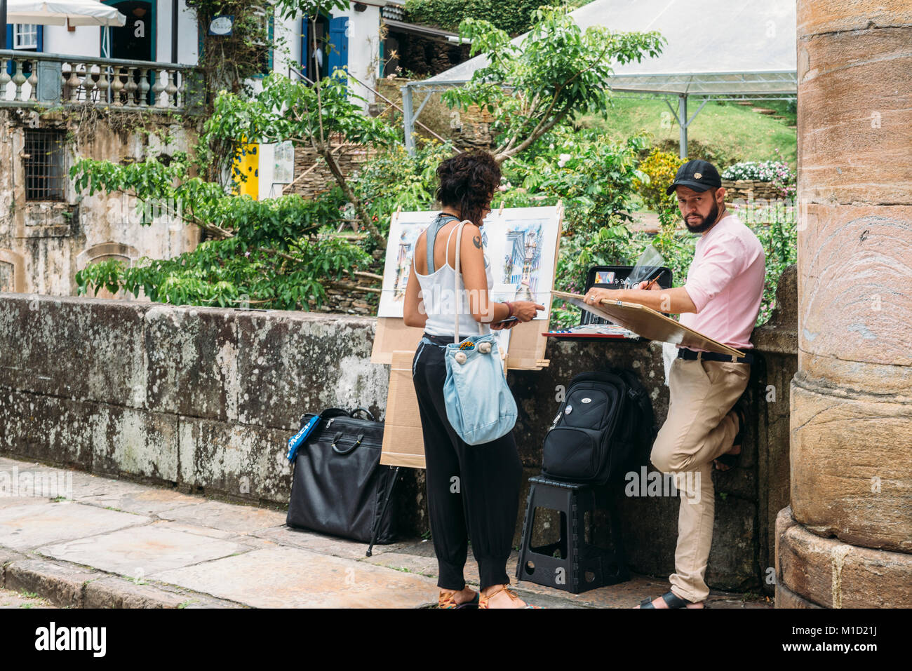 Street artist in Unesco World Heritage City, Ouro Preto, Minas Gerais, Brazil Stock Photo