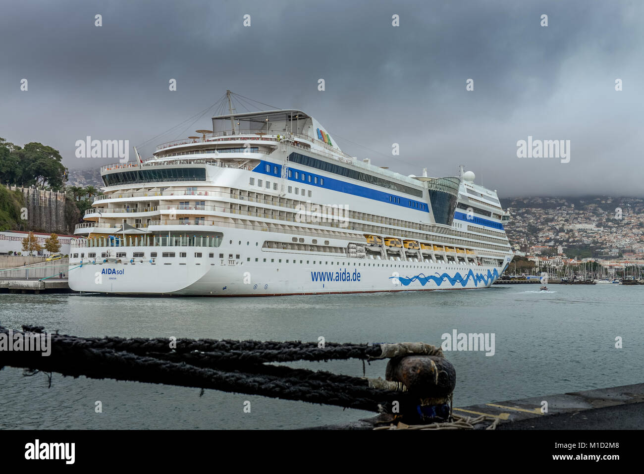 Cruise Ship Pier,' 'Aidasol, Funchal, Madeira, Portugal, Kreuzfahrtschiff ´Aidasol´, Schiffsanleger Stock Photo