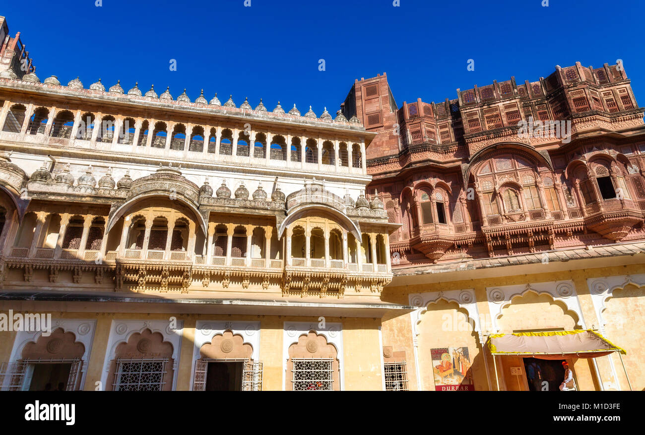 Mehrangarh Fort Jodhpur Rajasthan architecture building exterior structure. A UNESCO World Heritage site. Stock Photo