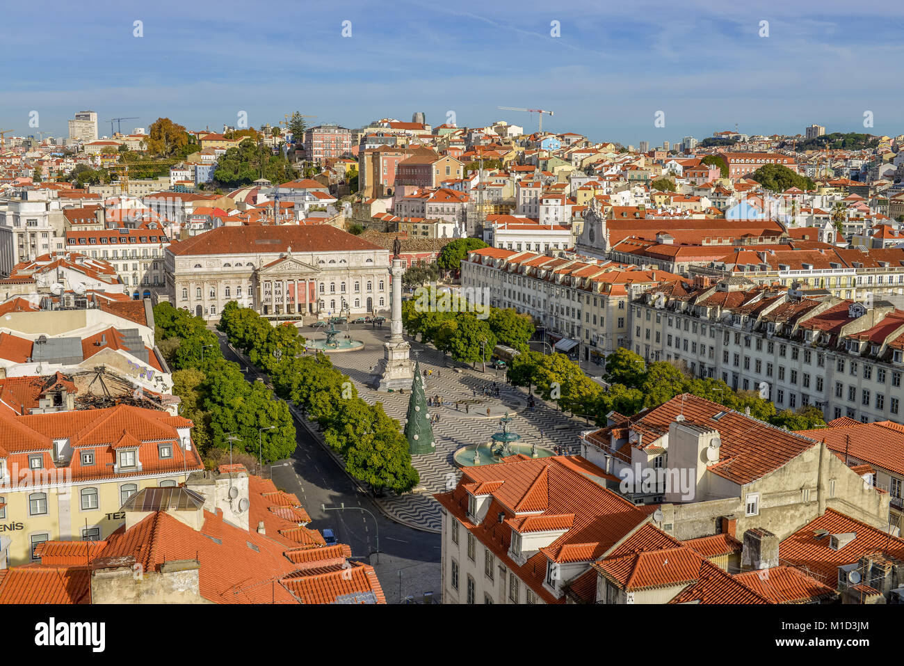 Overview, Rossio Square, Old Town, Lisbon, Portugal, Uebersicht, Rossio-Platz, Altstadt, Lissabon Stock Photo