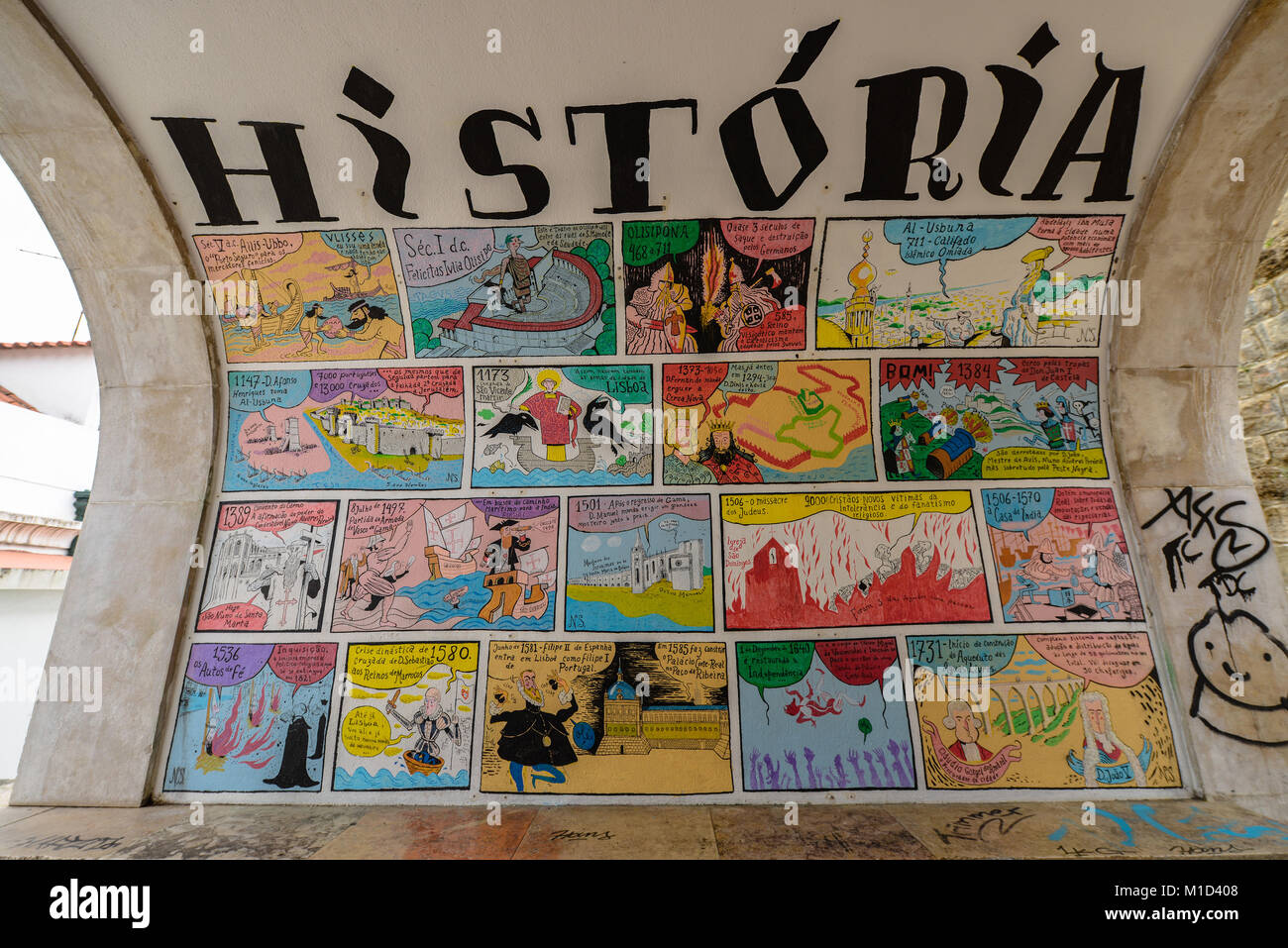 Drawings, history, Alfama, Lisbon, Portugal, Zeichnungen, Geschichte, Lissabon Stock Photo