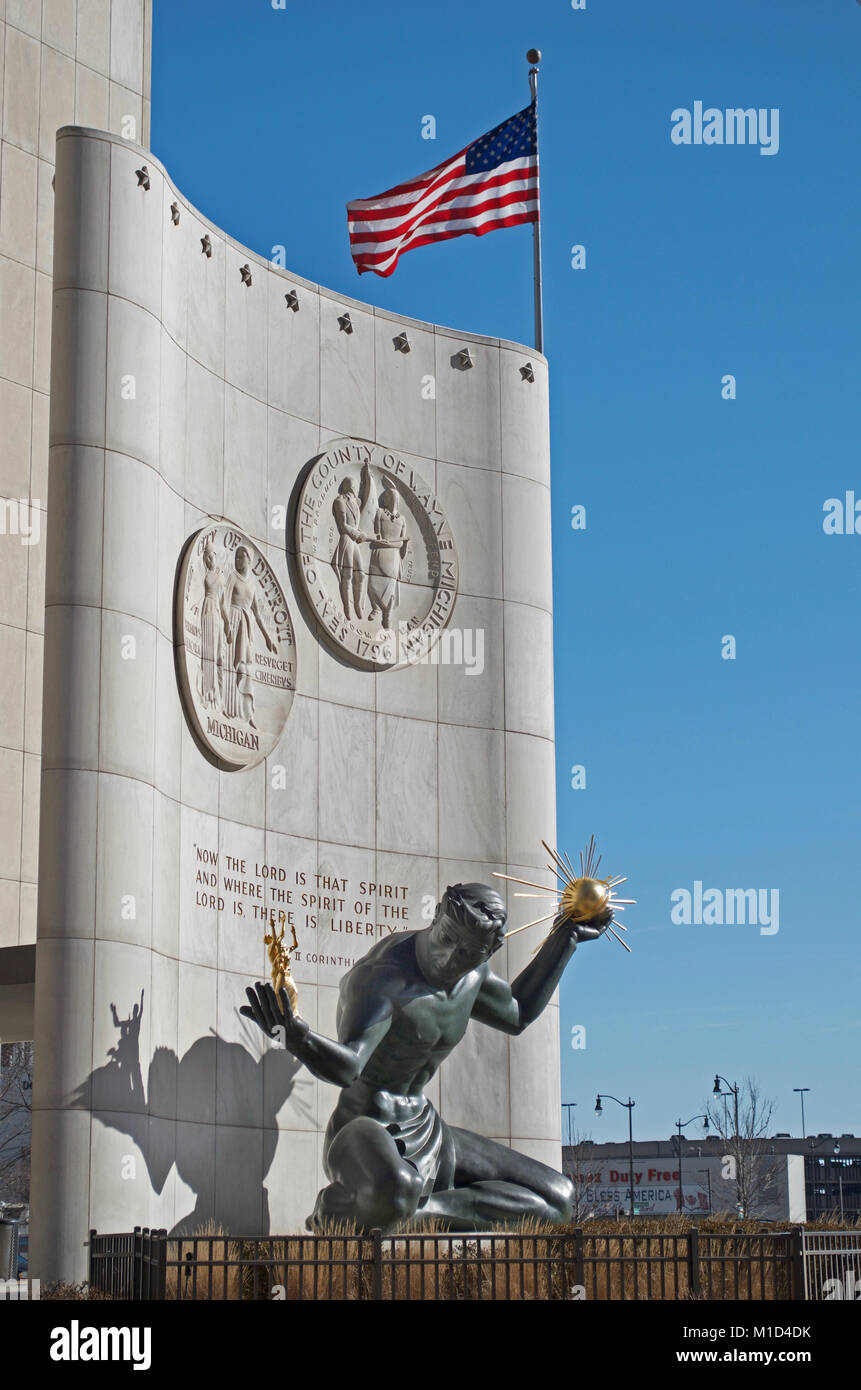 Spirit of Detroit Statue near the Coleman A. Young Building in Downtown Detroit Stock Photo