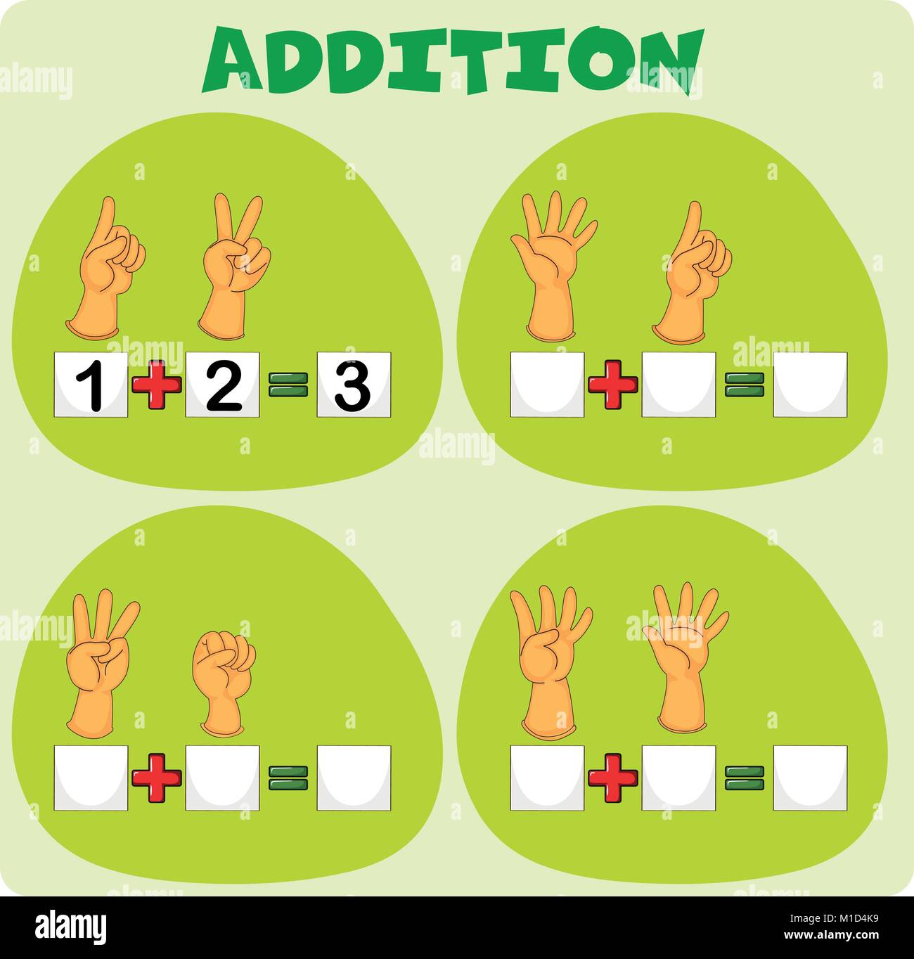 Addition worksheet with hand symbols illustration Stock Vector Image ...