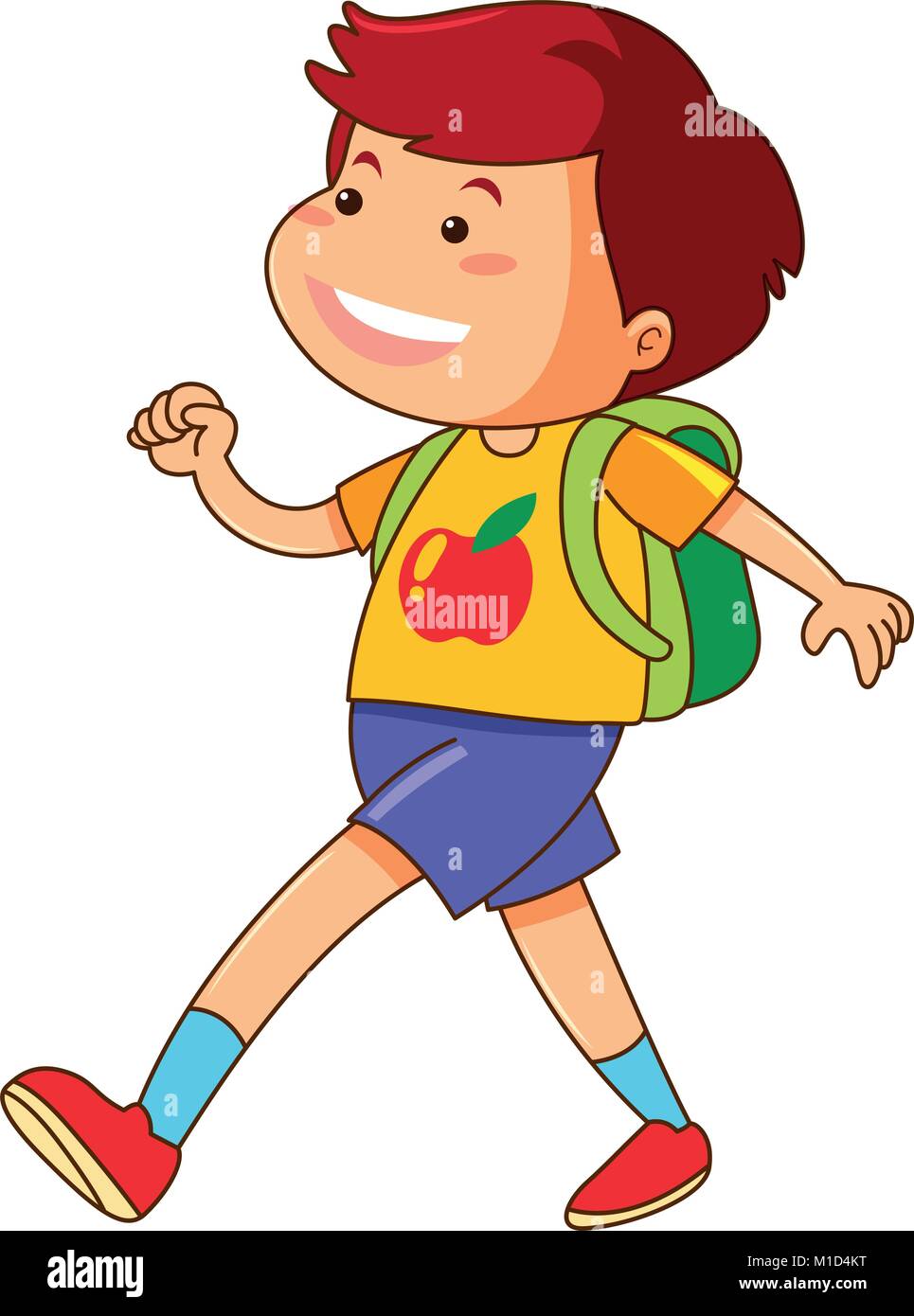 Boy with green backpack walking illustration Stock Vector Image & Art