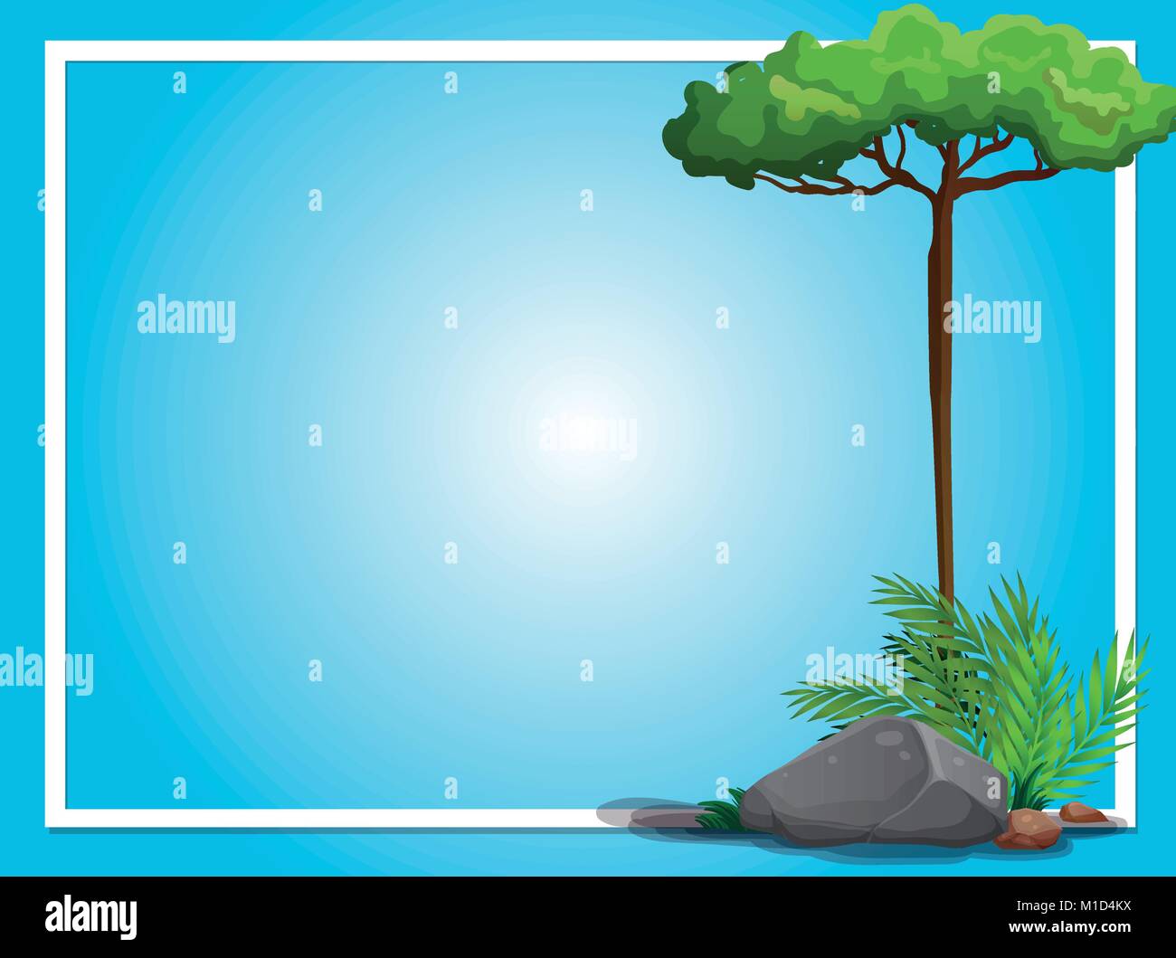 Border template with tree and rock illustration Stock Vector