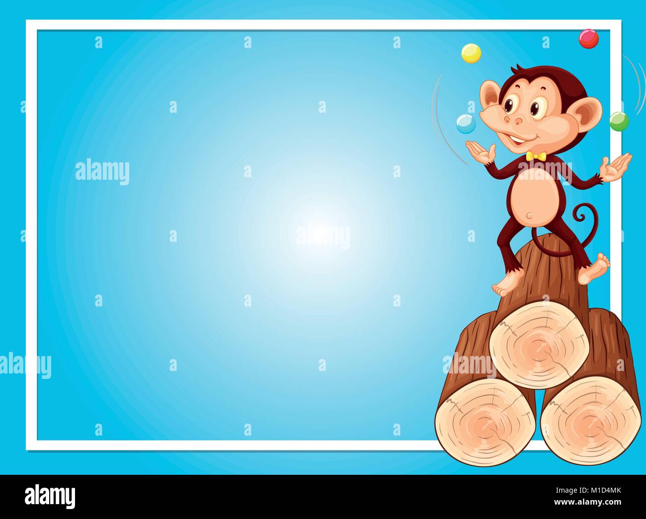Blue background template with monkey juggling balls illustration Stock ...