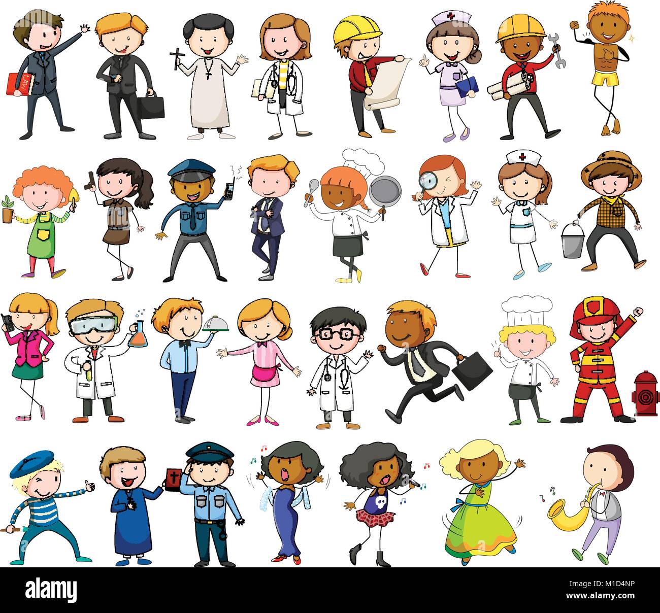 People doing different jobs on white background illustration Stock