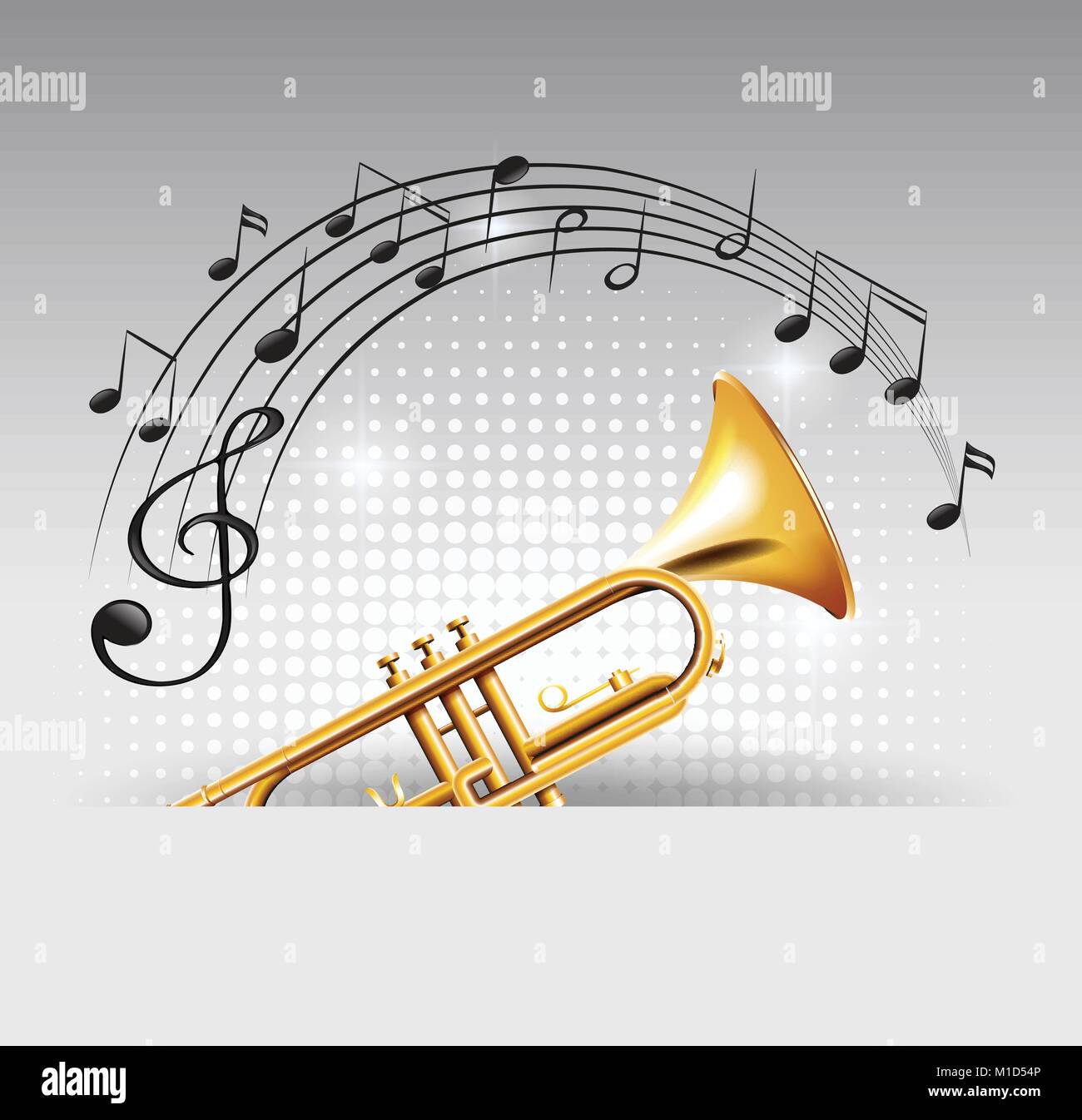 Golden trumpet with music notes in background illustration Stock Vector